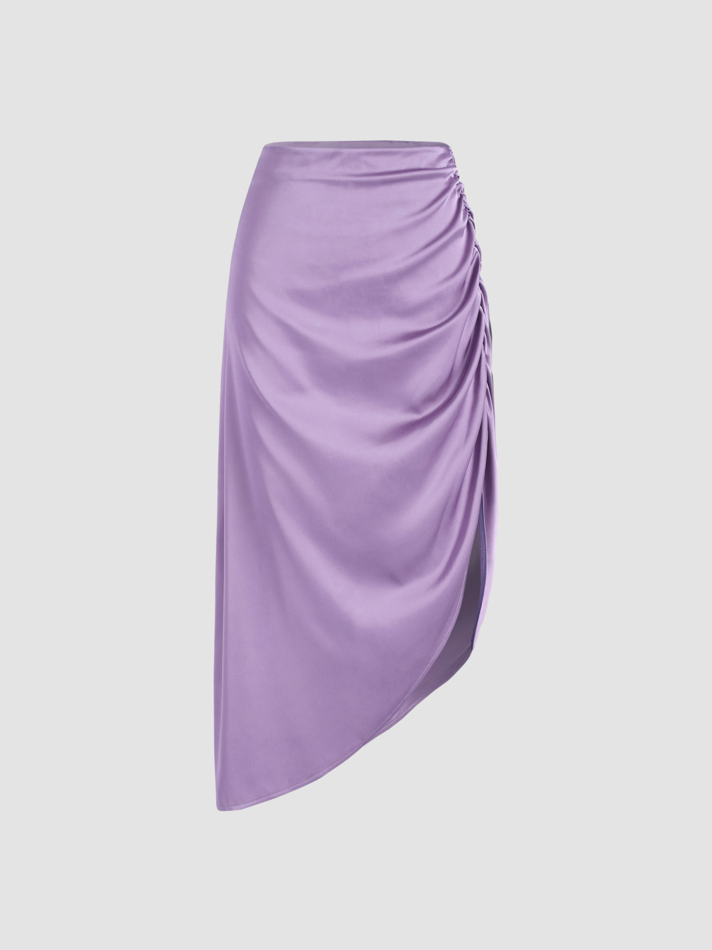 High-Waisted Brown Skort with Side Slit – Glossy Finish