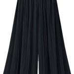 Leyoutx Women's Flowy Pleated Chiffon Culottes – Cropped Wide-Leg Comfort Pants