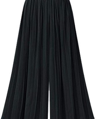 Leyoutx Women's Flowy Pleated Chiffon Culottes – Cropped Wide-Leg Comfort Pants