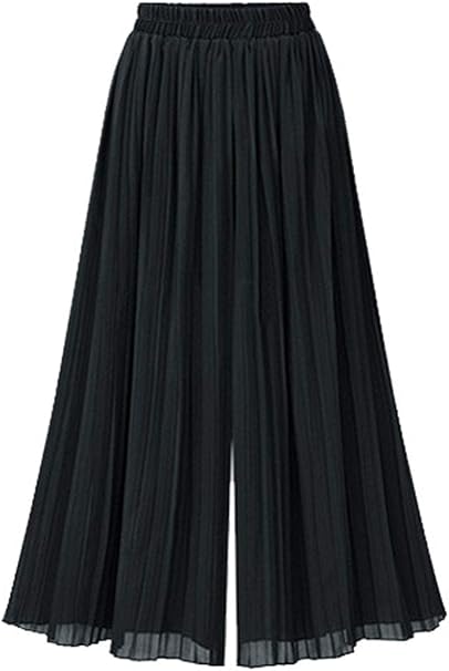 Leyoutx Women's Flowy Pleated Chiffon Culottes – Cropped Wide-Leg Comfort Pants