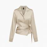 Twist & Drape Notched Collar Shirt – Women's Ruched Knot Front Blouse