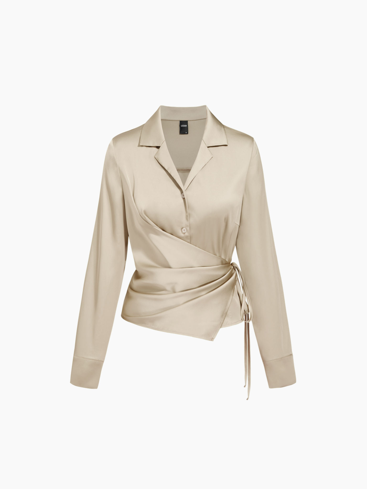 Twist & Drape Notched Collar Shirt – Women's Ruched Knot Front Blouse