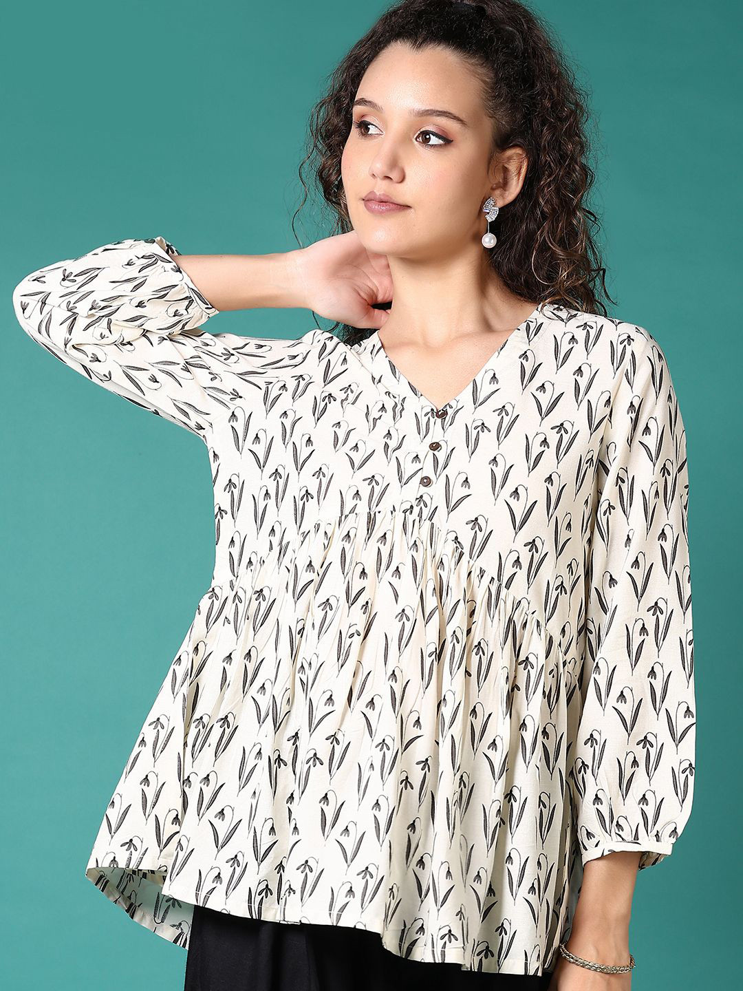 Women Printed V-Neck Tunic