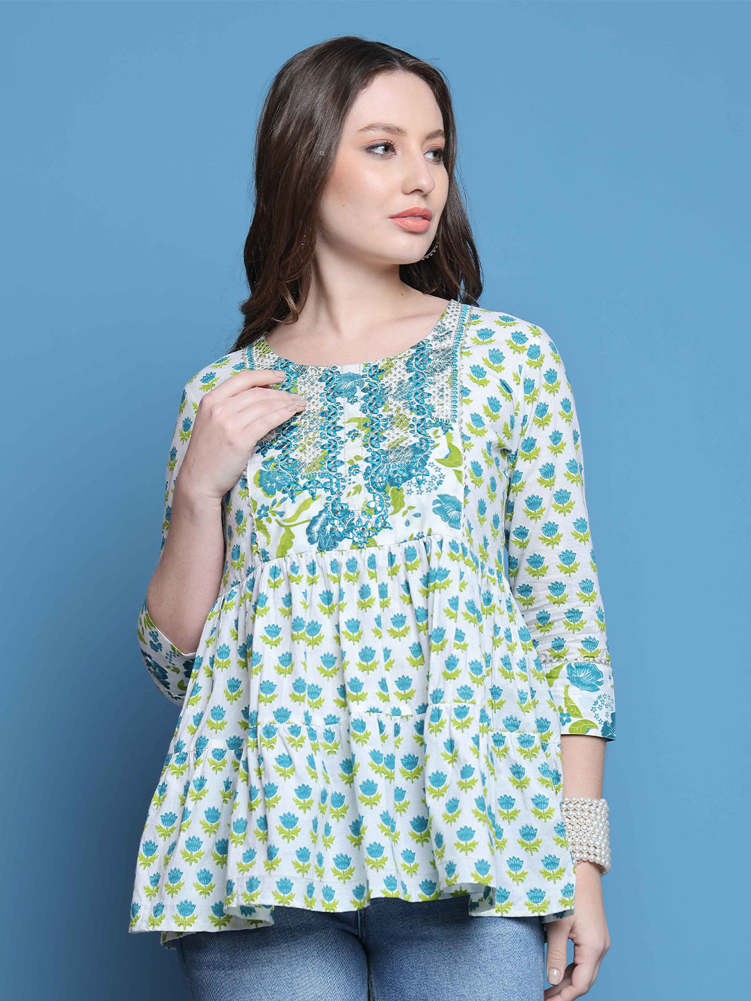 Women Floral Embroidered Ethnic Cotton Top