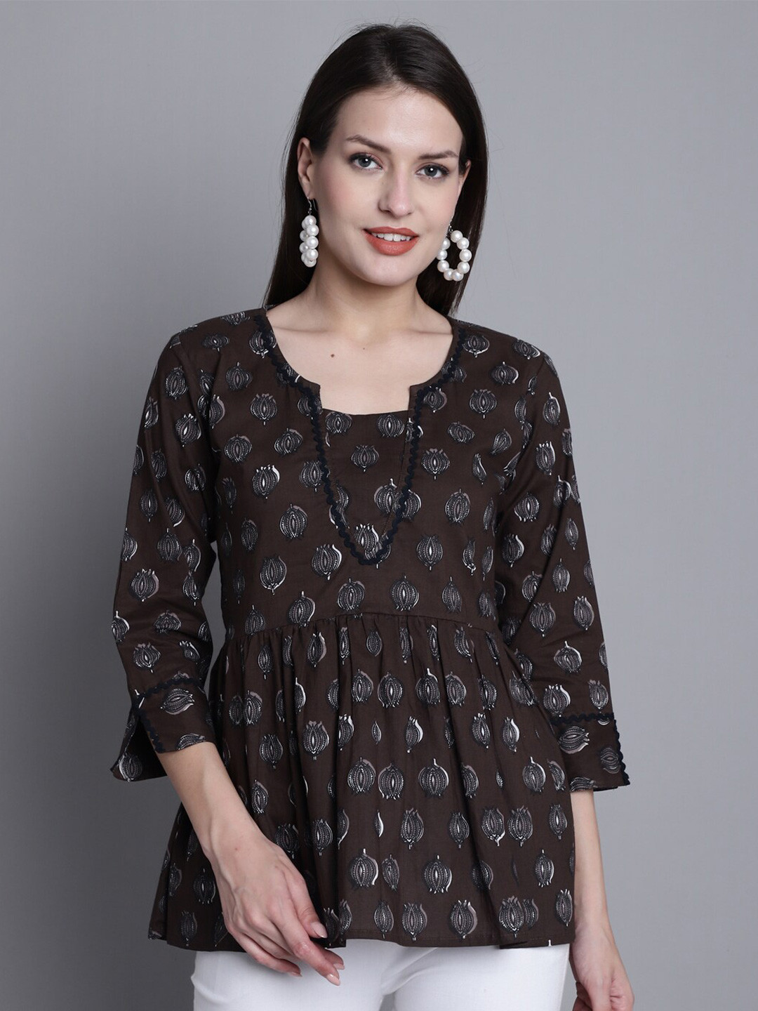 Ethnic Motifs Printed Cotton Peplum Top